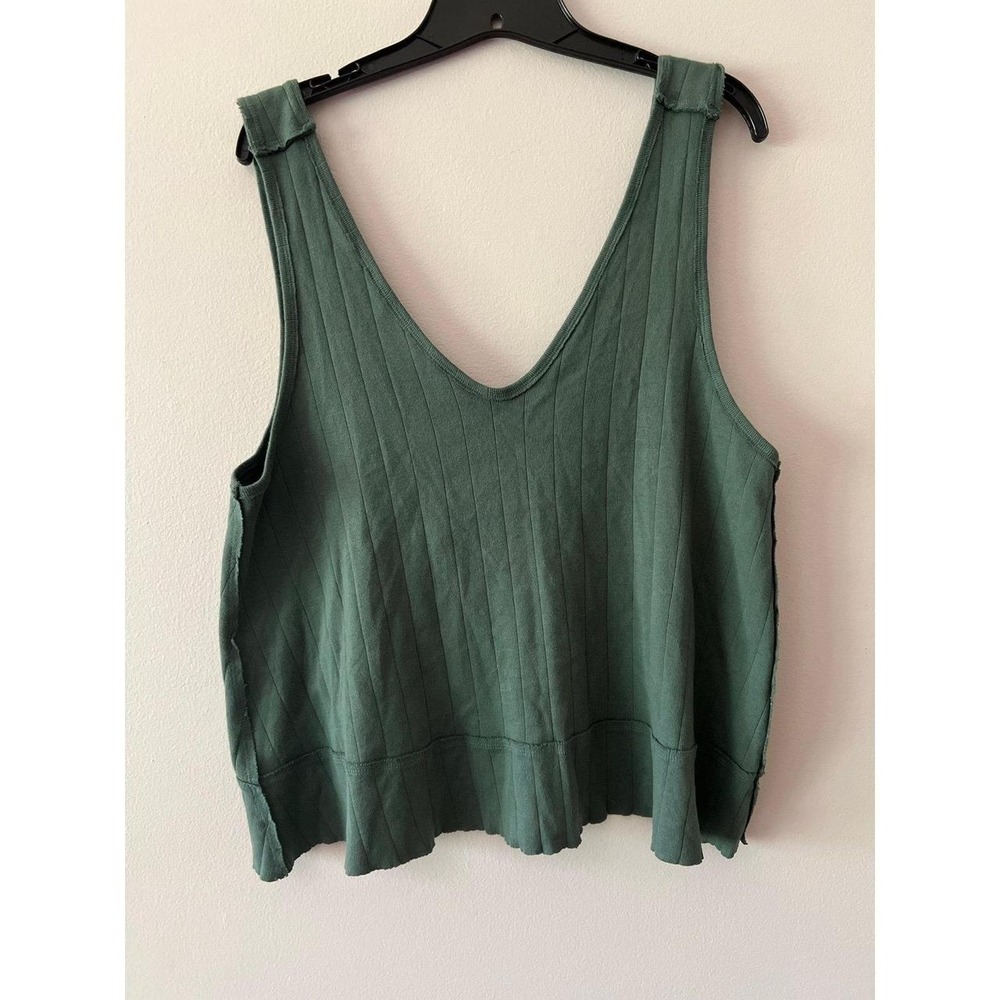 We The Free Ribbed V-Neck Tank Top in Forest Green